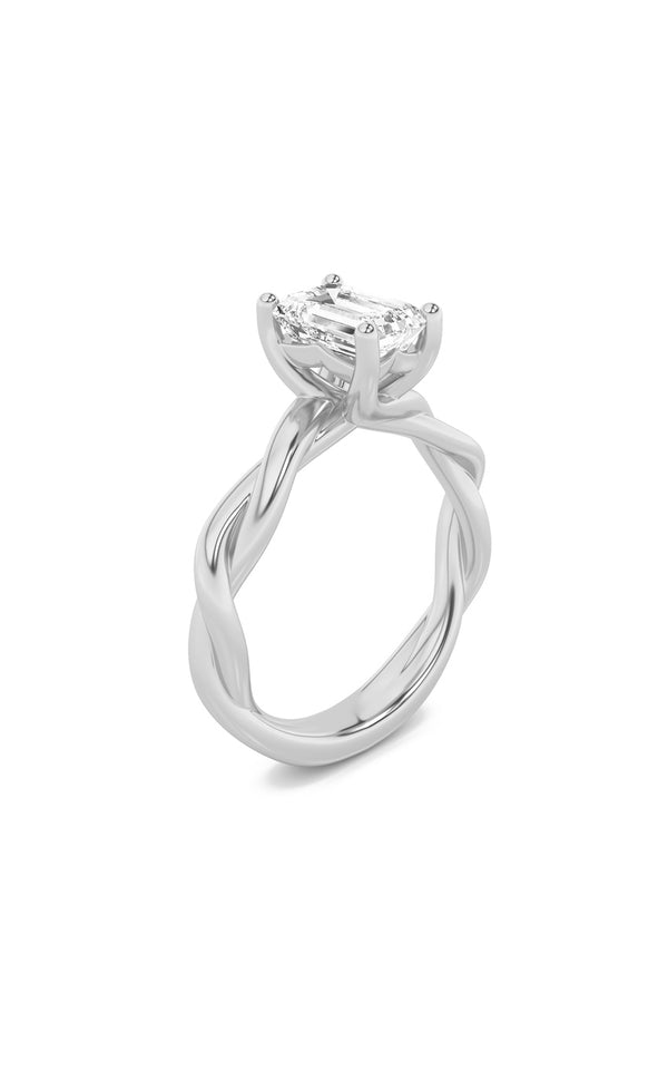 2Cttw Emerald Shaped Lab Grown Diamond (F/VS) Twisted Shank Solitaire Engagement Ring in 14K Gold