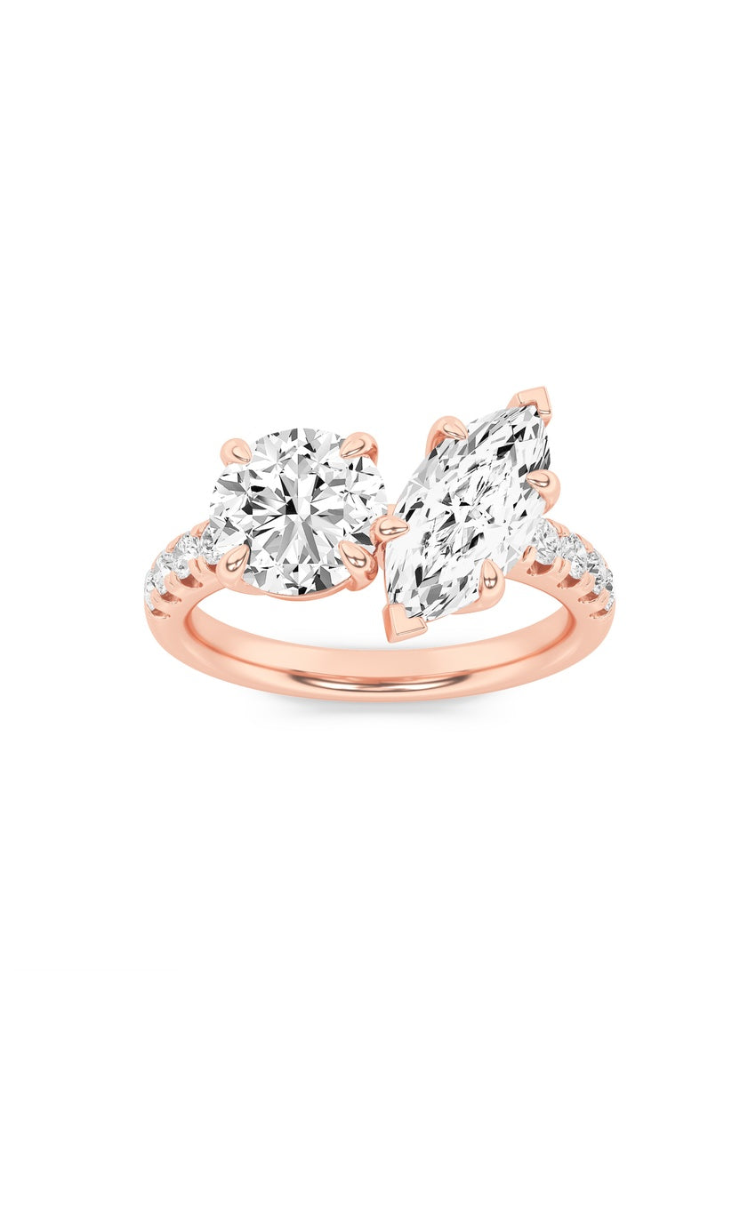 3Cttw Round Shaped Lab Grown Diamond (F/VS) Toi et Moi Engagement Ring in 14K Gold