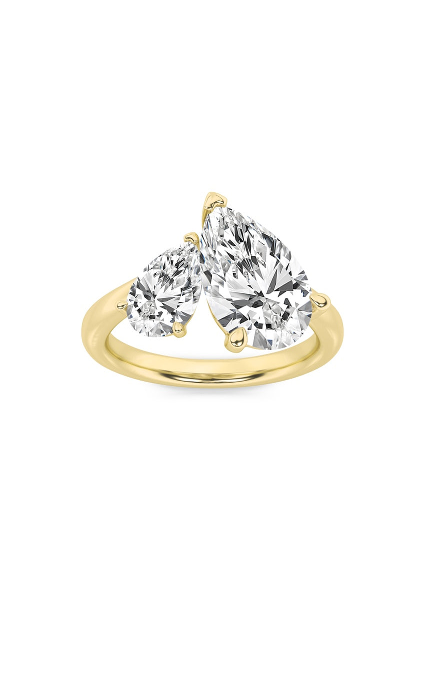 3Cttw Pear Shaped Lab Grown Diamond (F/VS) Toi et Moi Engagement Ring in 14K Gold