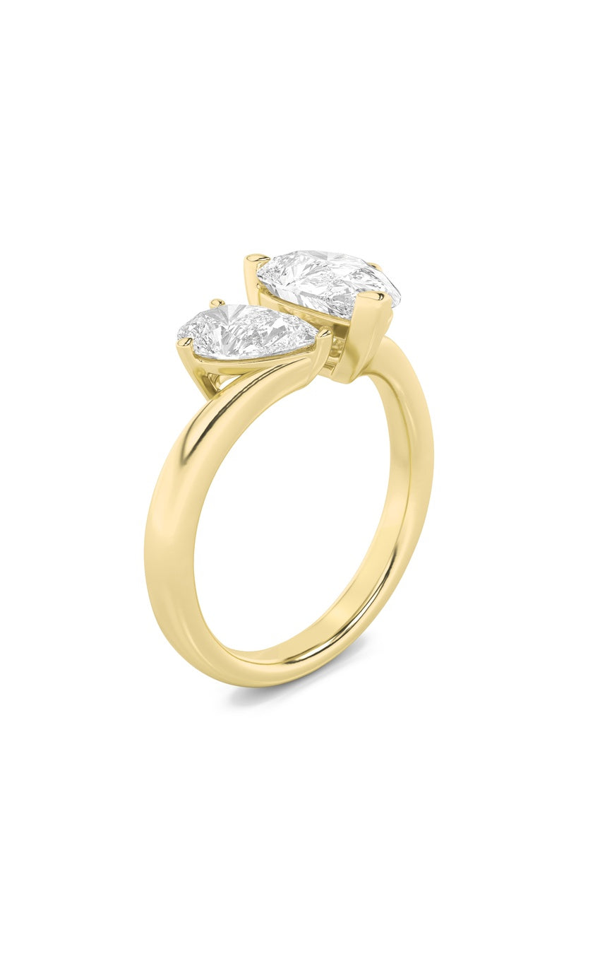 3Cttw Pear Shaped Lab Grown Diamond (F/VS) Toi et Moi Engagement Ring in 14K Gold