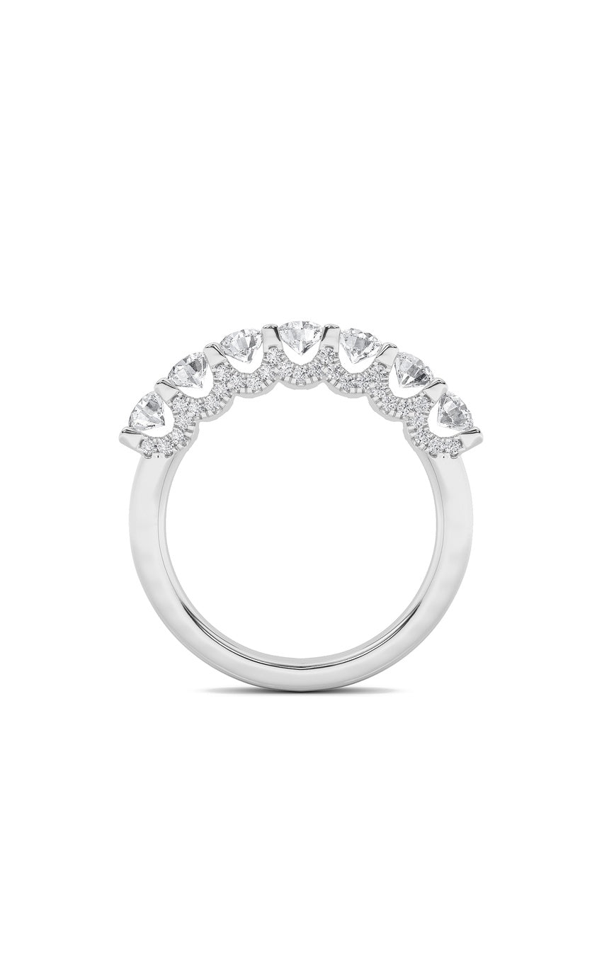 1Cttw Round Shaped Lab Grown Diamond (F/VS) Accented Double Halo Set of Band and  Ring in 14K Gold