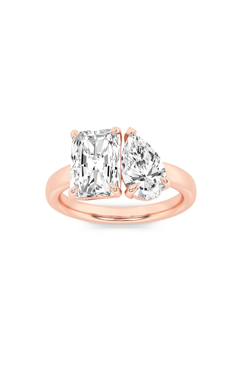3Cttw Radiant Shaped Lab Grown Diamond (F/VS) Toi et Moi Fashiion Ring in 14K Gold