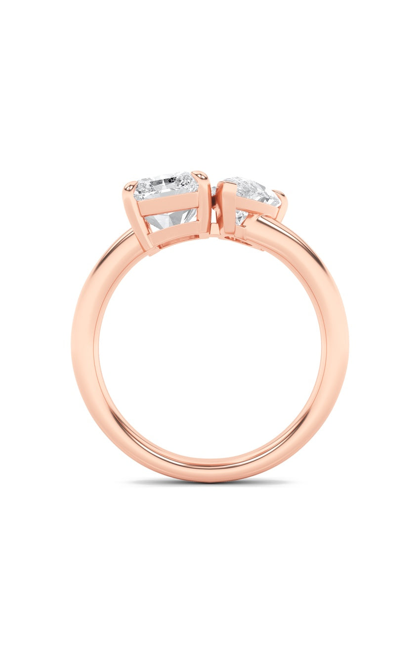 3Cttw Radiant Shaped Lab Grown Diamond (F/VS) Toi et Moi Fashiion Ring in 14K Gold
