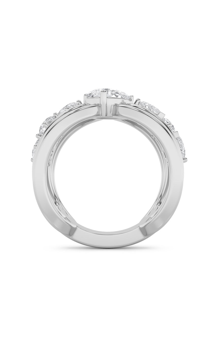 2Cttw Pear Shaped Lab Grown Diamond (F/VS) Seven Stone Fashion Ring in 14K Gold