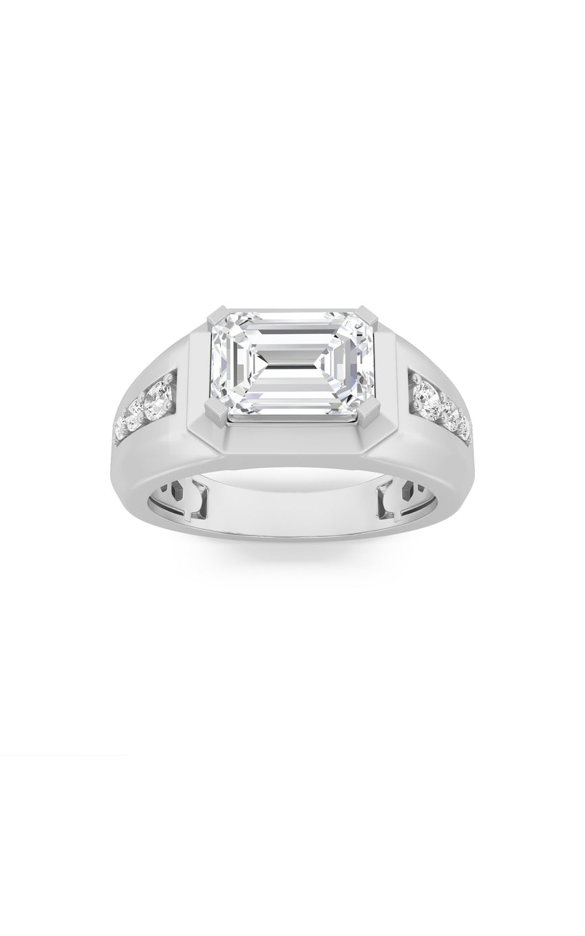 3.5Cttw Emerald Shaped Lab Grown Diamond (F/VS) Mens Ring in 14K Gold