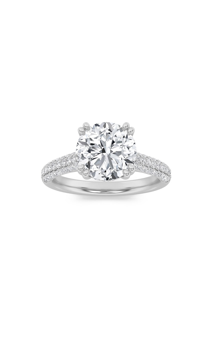 3Cttw Round Shaped Lab Grown Diamond (F/VS) Triple Row Accented Engagement Ring in 14K Gold