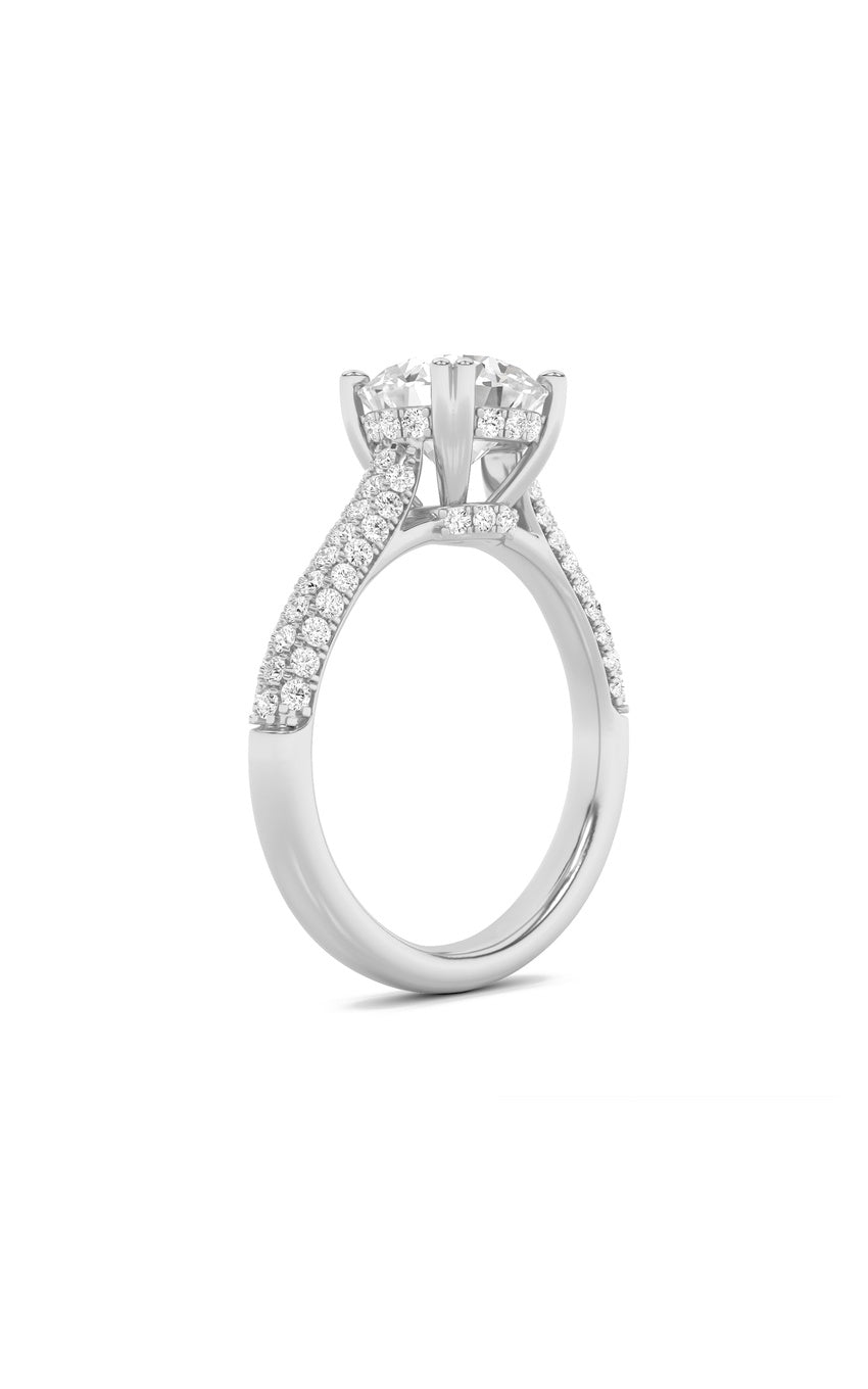 3Cttw Round Shaped Lab Grown Diamond (F/VS) Triple Row Accented Engagement Ring in 14K Gold