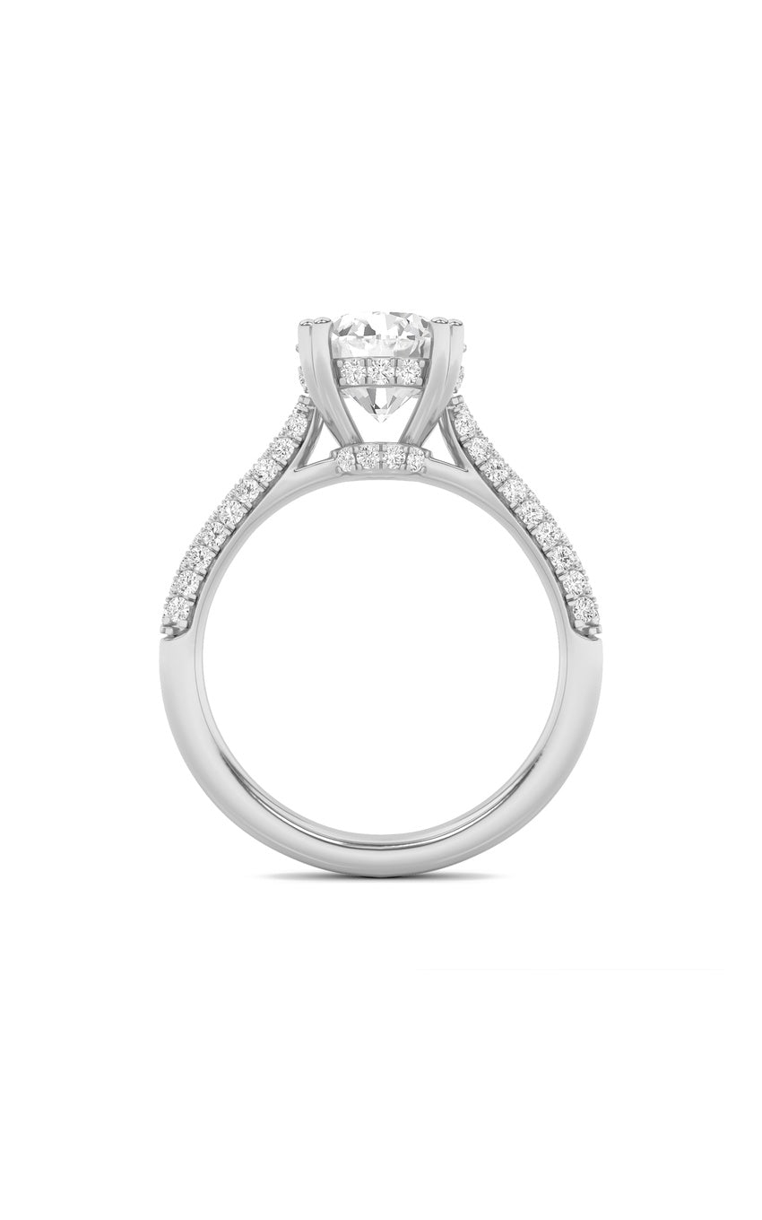 3Cttw Round Shaped Lab Grown Diamond (F/VS) Triple Row Accented Engagement Ring in 14K Gold