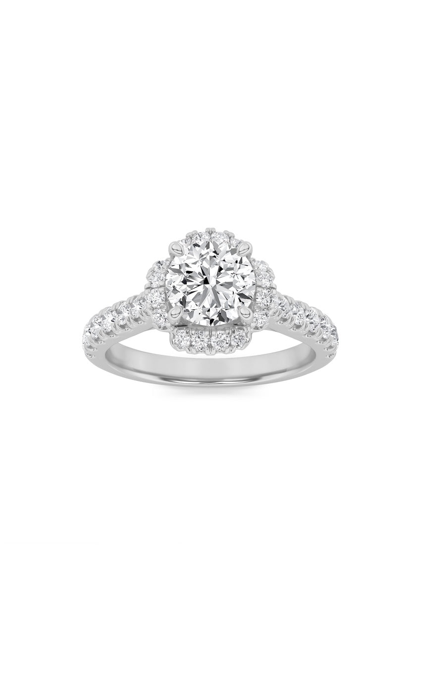 1.5Cttw Round Shaped Lab Grown Diamond (F/VS) Halo Accented Engagement Ring in 14K Gold