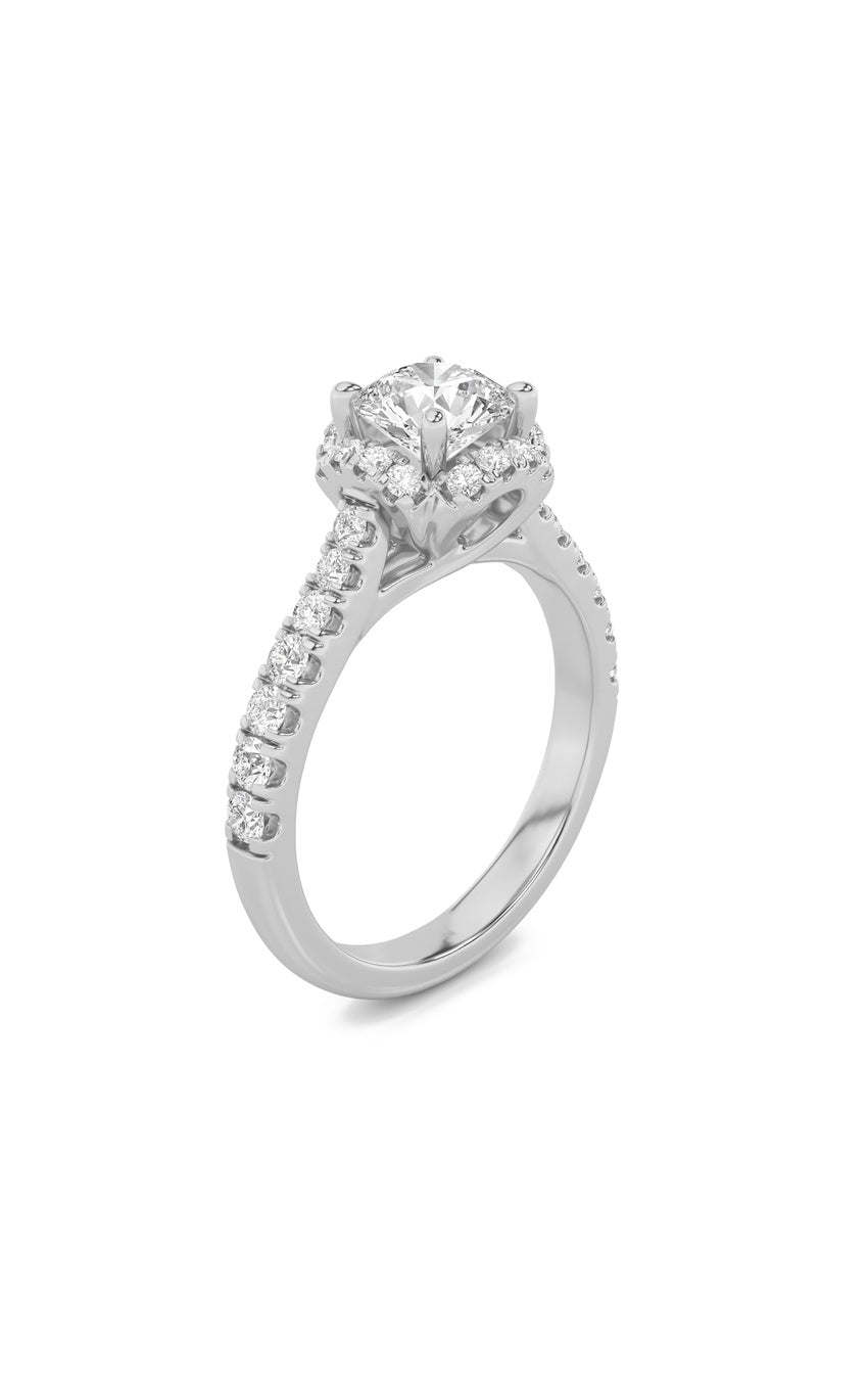 1.5Cttw Round Shaped Lab Grown Diamond (F/VS) Halo Accented Engagement Ring in 14K Gold