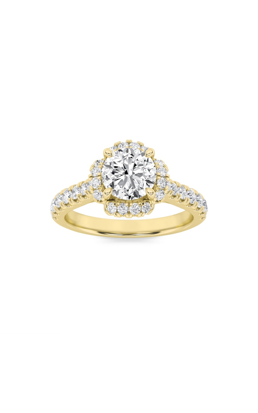 1.5Cttw Round Shaped Lab Grown Diamond (F/VS) Halo Accented Engagement Ring in 14K Gold
