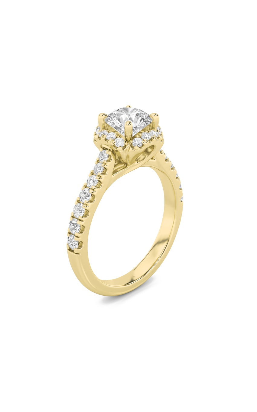 1.5Cttw Round Shaped Lab Grown Diamond (F/VS) Halo Accented Engagement Ring in 14K Gold
