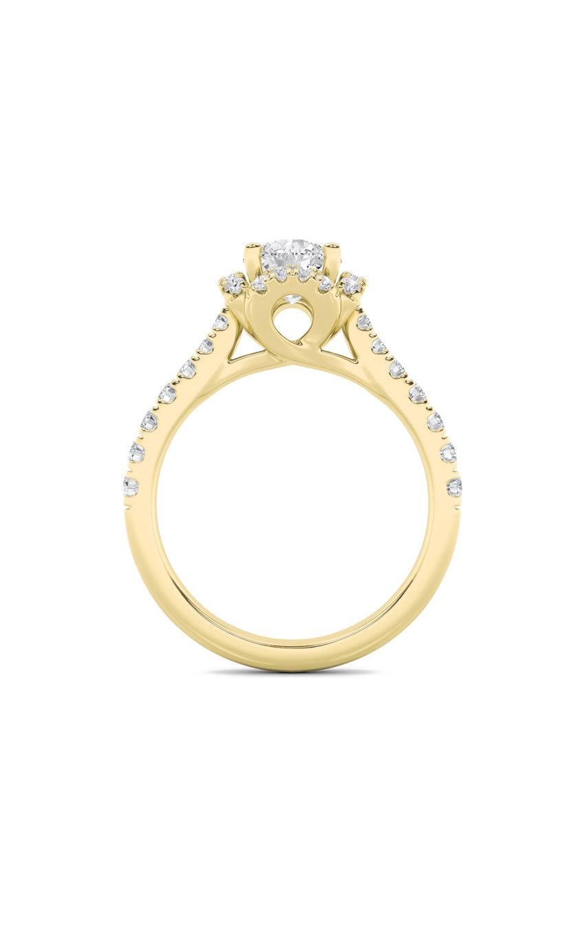 1.5Cttw Round Shaped Lab Grown Diamond (F/VS) Halo Accented Engagement Ring in 14K Gold