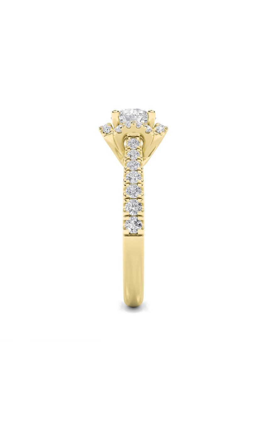 1.5Cttw Round Shaped Lab Grown Diamond (F/VS) Halo Accented Engagement Ring in 14K Gold