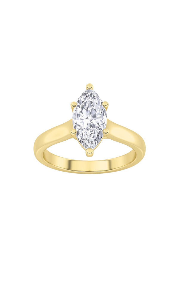 2Cttw Marquise Shaped Lab Grown Diamond (F/VS) Plain Cathedral Trellis Shank Solitaire Engagement Ring in 14K Gold