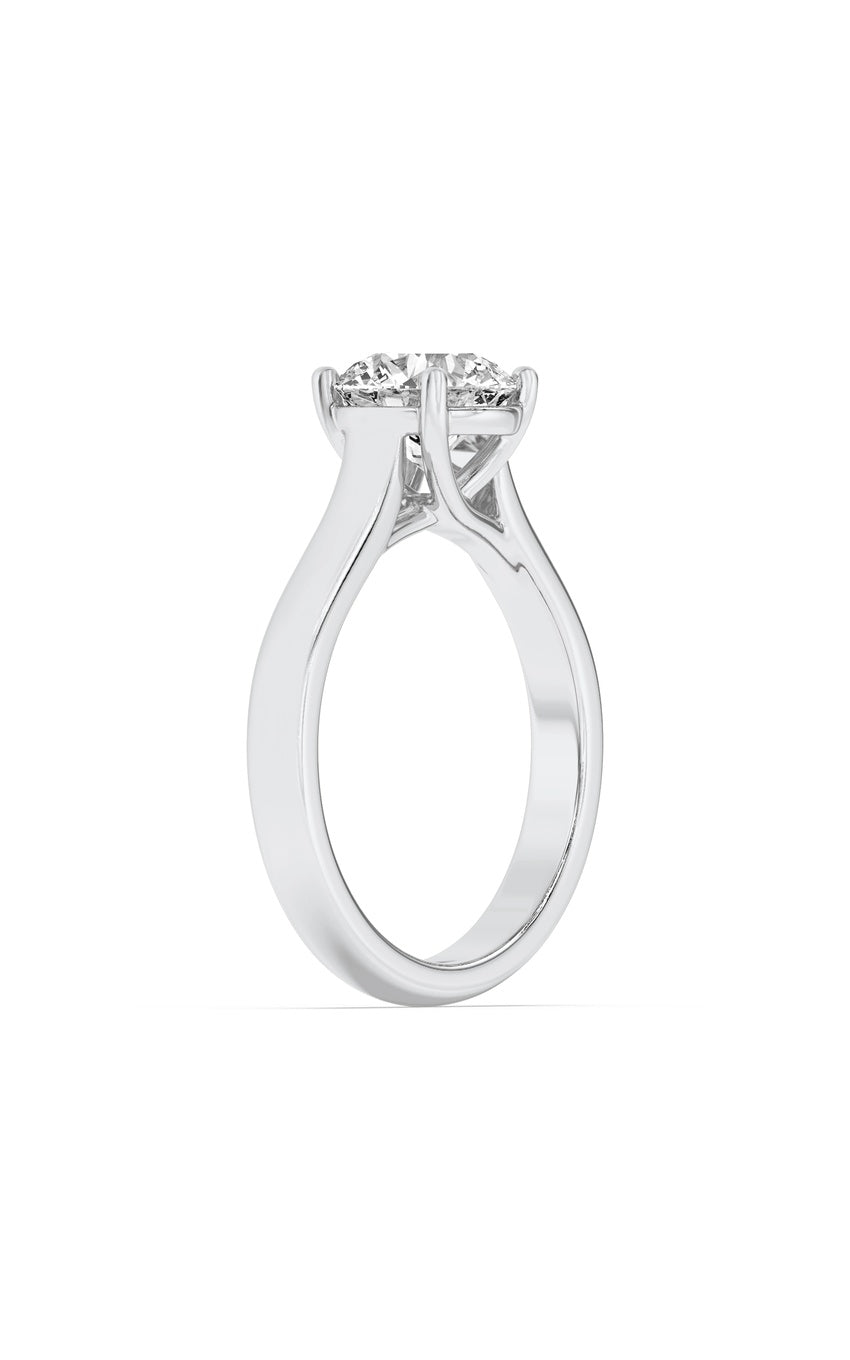 1Cttw Round Shaped Lab Grown Diamond (F/VS) Plain Cathedral Trellis Shank Solitaire Engagement Ring in 14K Gold