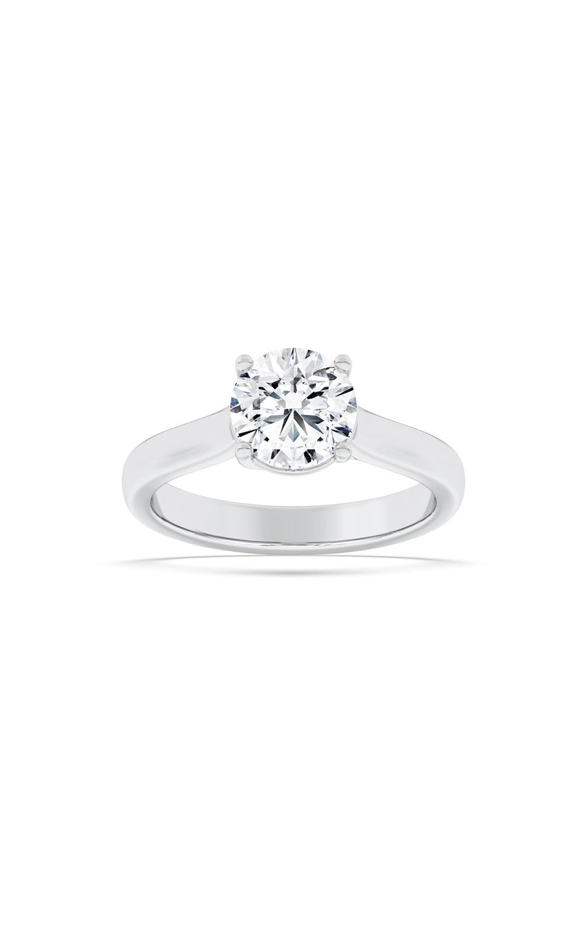 3Cttw Round Shaped Lab Grown Diamond (F/VS) Plain Cathedral Trellis Shank Solitaire Engagement Ring in 14K Gold