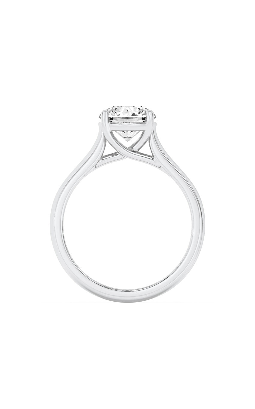 3Cttw Round Shaped Lab Grown Diamond (F/VS) Plain Cathedral Trellis Shank Solitaire Engagement Ring in 14K Gold