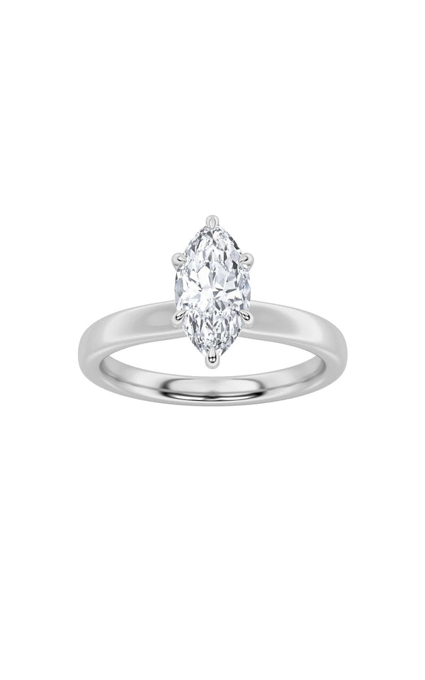 2Cttw Marquise Shaped Lab Grown Diamond (F/VS) Hidden Halo Plain Shank Engagement Ring in 14K Gold