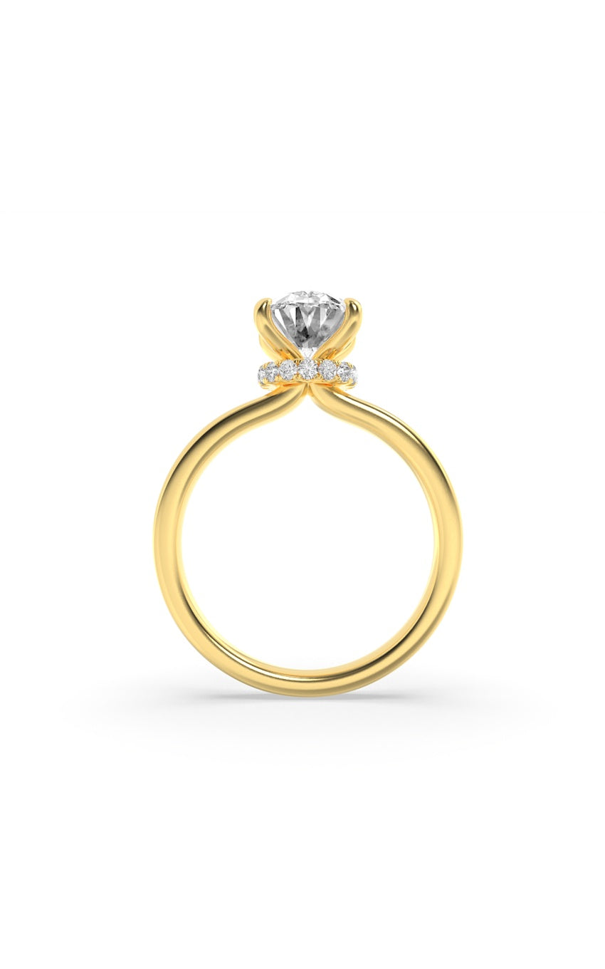 3Cttw Oval Shaped Lab Grown Diamond (F/VS) Hidden Halo Plain Shank Engagement Ring in 14K Gold