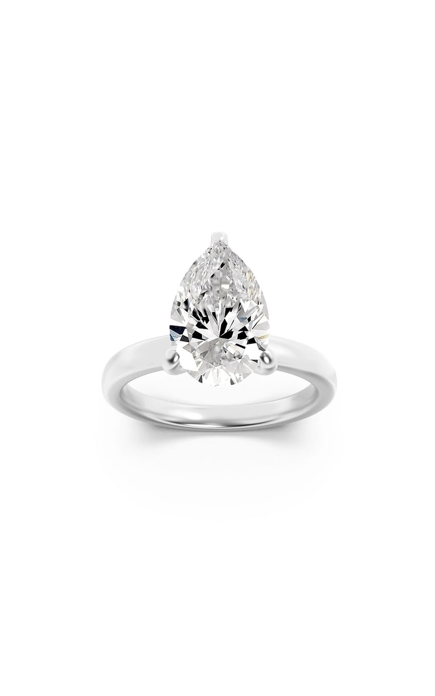 1Cttw Pear Shaped Lab Grown Diamond (F/VS) Hidden Halo Plain Shank Engagement Ring in 14K Gold