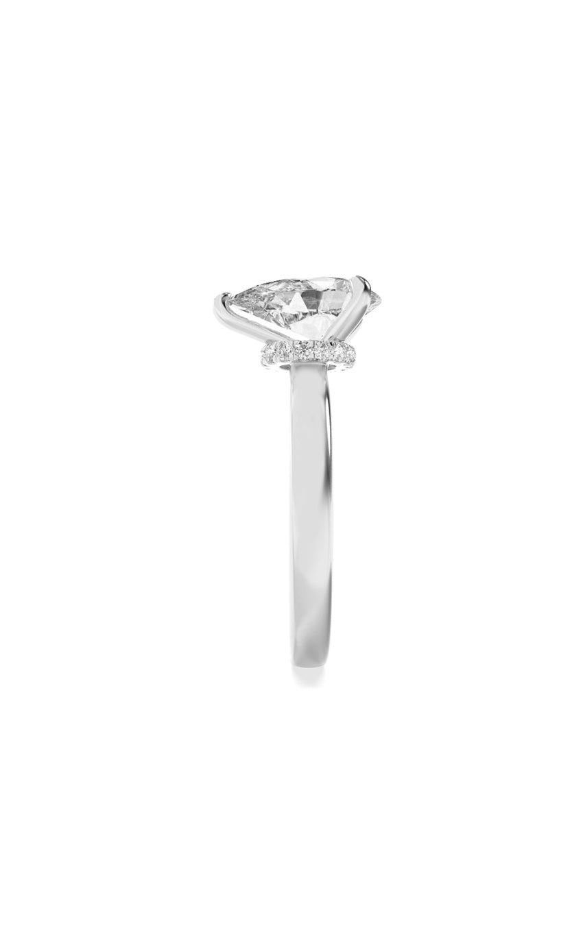 1Cttw Pear Shaped Lab Grown Diamond (F/VS) Hidden Halo Plain Shank Engagement Ring in 14K Gold