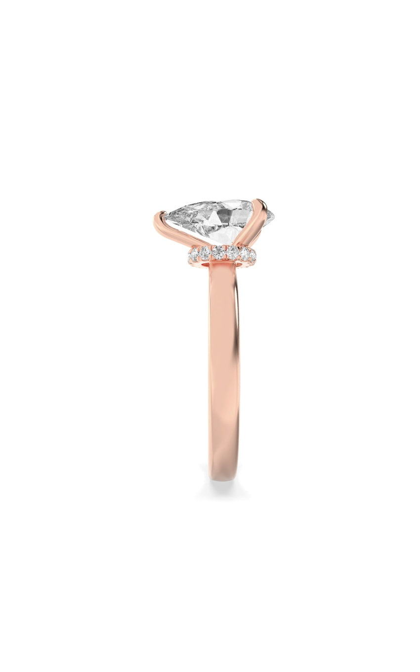 1Cttw Pear Shaped Lab Grown Diamond (F/VS) Hidden Halo Plain Shank Engagement Ring in 14K Gold