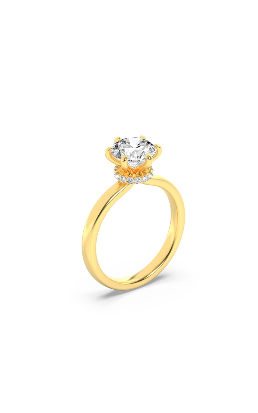 1Cttw Round Shaped Lab Grown Diamond (F/VS) Hidden Halo Plain Shank Engagement Ring in 14K Gold