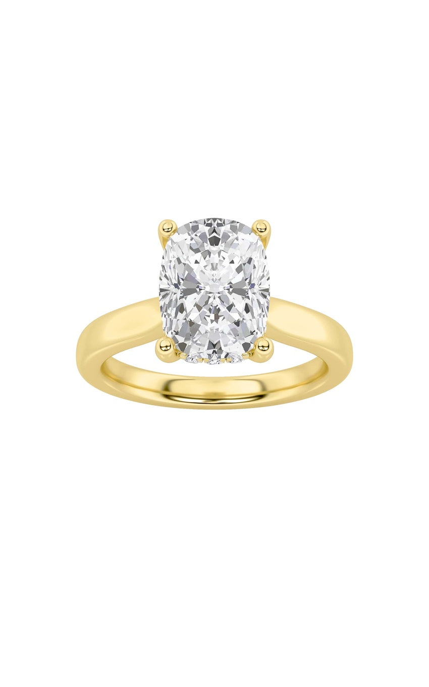 1Cttw Elongated Cushion Shaped Lab Grown Diamond (F/VS) Hidden Halo Cathedral Shank Engagement Ring in 14K Gold