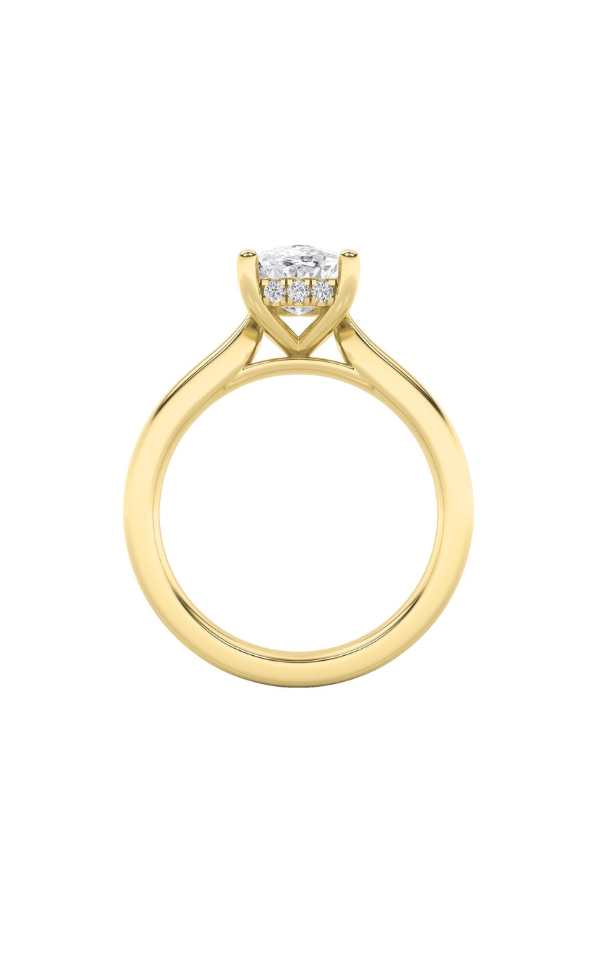 1Cttw Elongated Cushion Shaped Lab Grown Diamond (F/VS) Hidden Halo Cathedral Shank Engagement Ring in 14K Gold