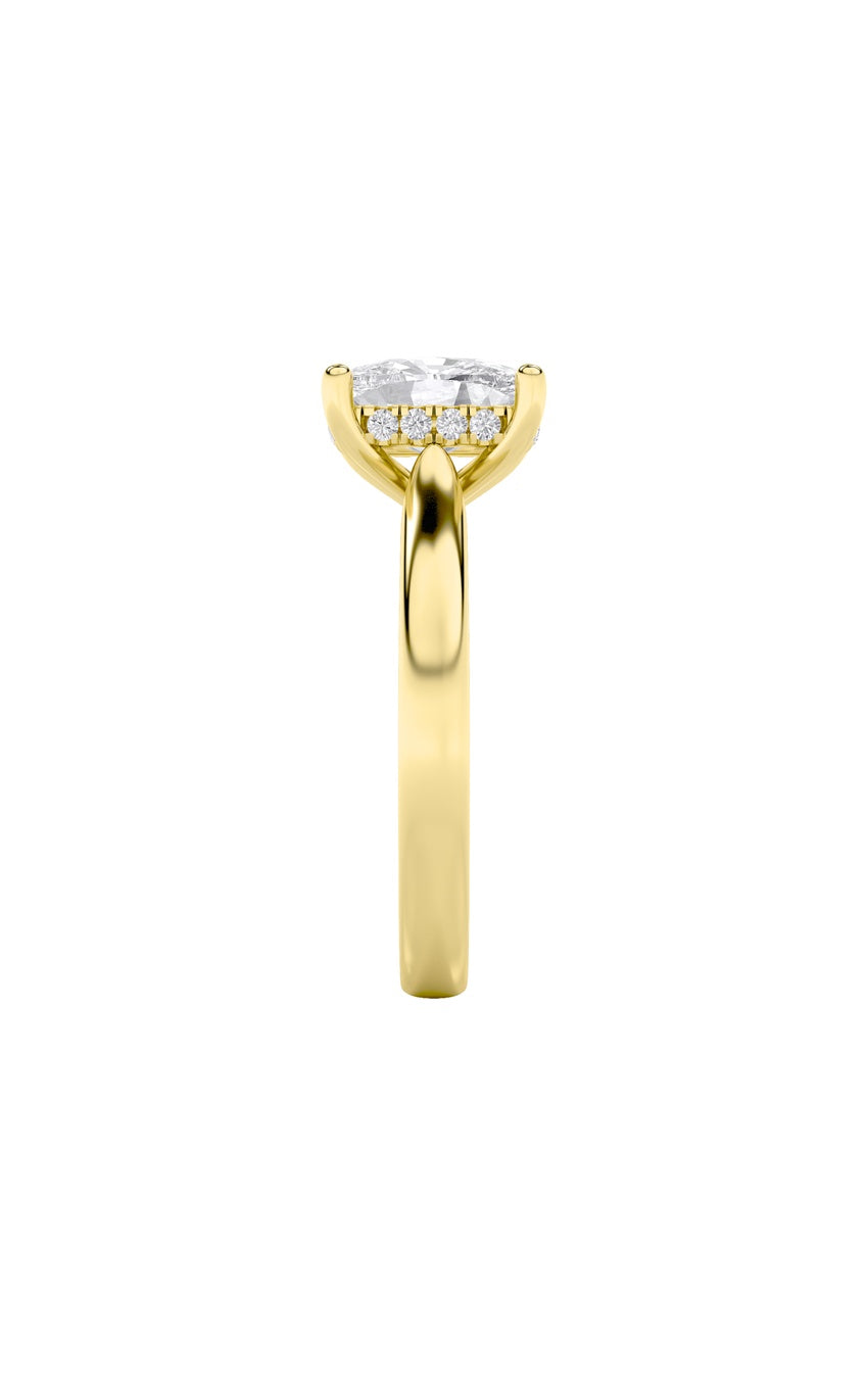 1Cttw Elongated Cushion Shaped Lab Grown Diamond (F/VS) Hidden Halo Cathedral Shank Engagement Ring in 14K Gold