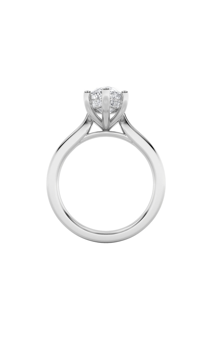 1Cttw Marquise Shaped Lab Grown Diamond (F/VS) Hidden Halo Cathedral Shank Engagement Ring in 14K Gold