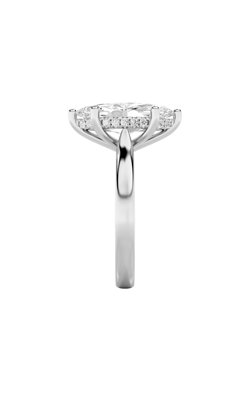 2Cttw Marquise Shaped Lab Grown Diamond (F/VS) Hidden Halo Cathedral Shank Engagement Ring in 14K Gold