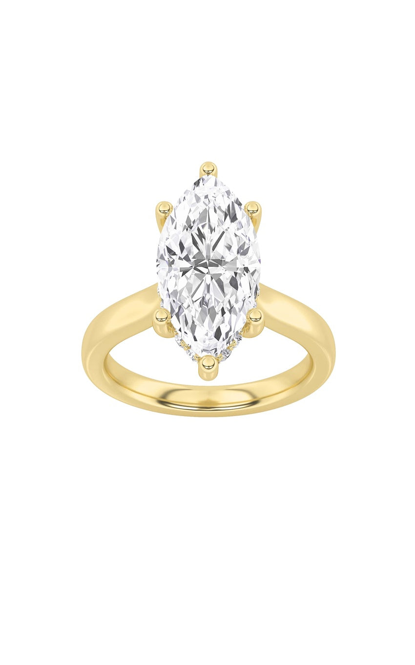 2Cttw Marquise Shaped Lab Grown Diamond (F/VS) Hidden Halo Cathedral Shank Engagement Ring in 14K Gold