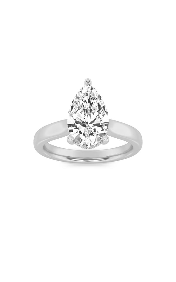 1Cttw Pear Shaped Lab Grown Diamond (F/VS) Hidden Halo Cathedral Shank Engagement Ring in 14K Gold