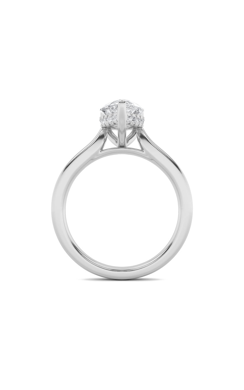 1Cttw Pear Shaped Lab Grown Diamond (F/VS) Hidden Halo Cathedral Shank Engagement Ring in 14K Gold