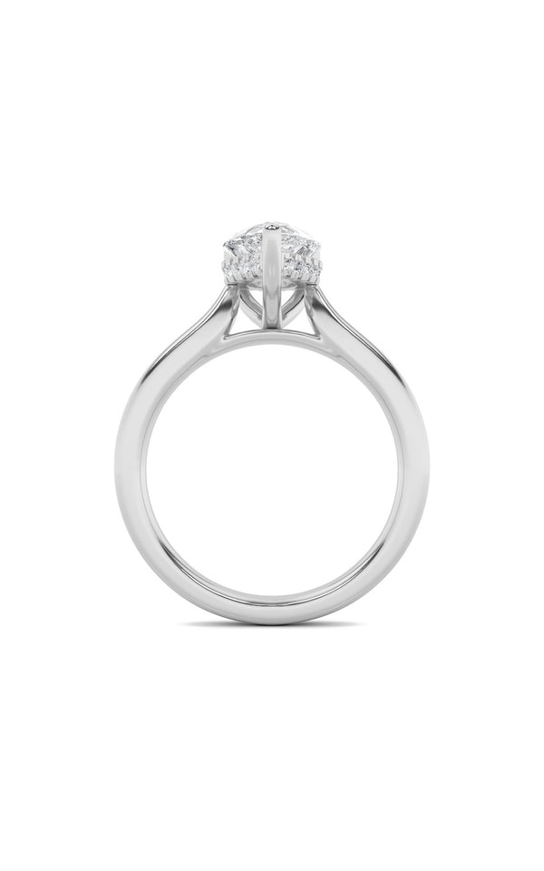 1Cttw Pear Shaped Lab Grown Diamond (F/VS) Hidden Halo Cathedral Shank Engagement Ring in 14K Gold