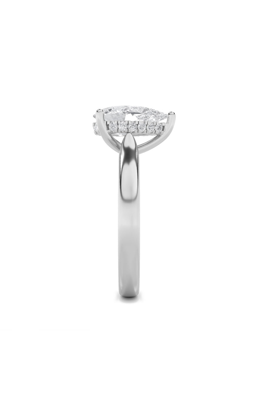 1Cttw Pear Shaped Lab Grown Diamond (F/VS) Hidden Halo Cathedral Shank Engagement Ring in 14K Gold