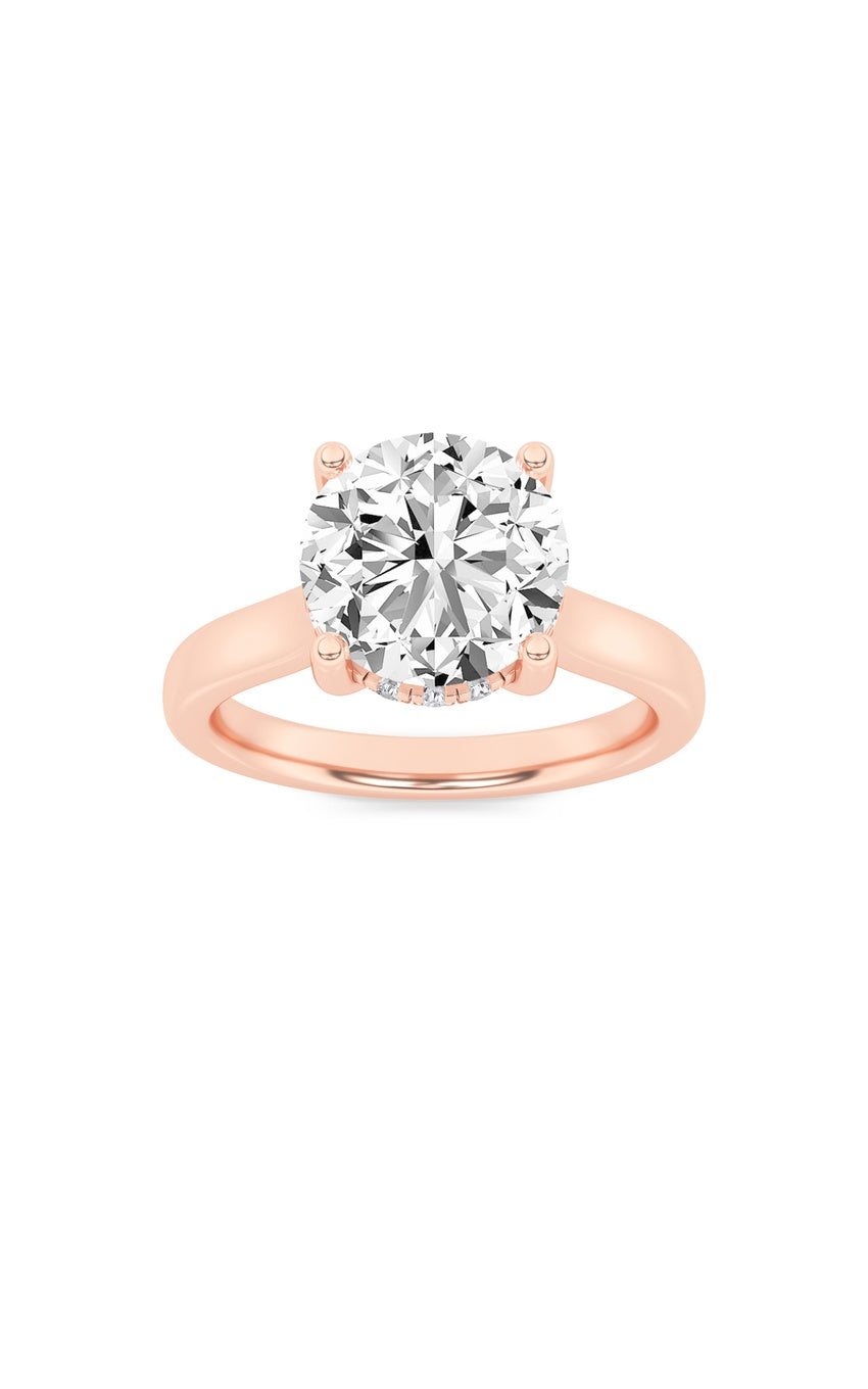 1Cttw Round Shaped Lab Grown Diamond (F/VVS) Hidden Halo Cathedral Shank Engagement Ring in 14K Gold