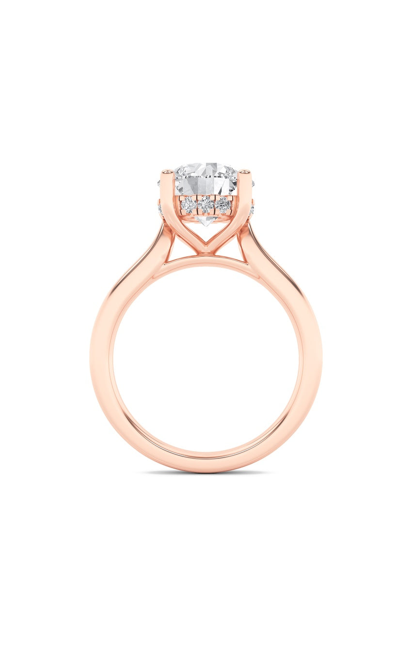 1Cttw Round Shaped Lab Grown Diamond (F/VVS) Hidden Halo Cathedral Shank Engagement Ring in 14K Gold
