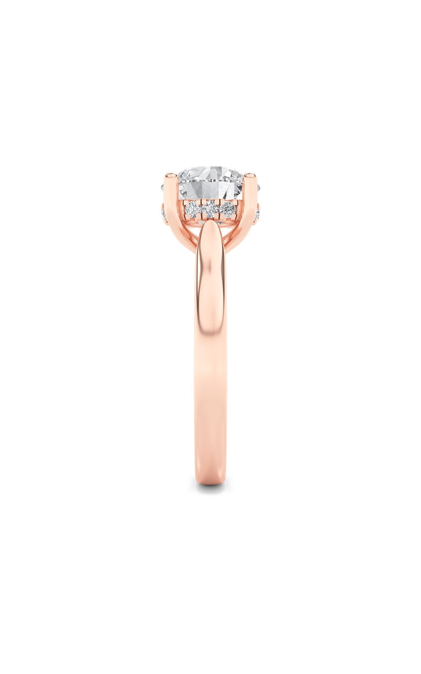 1Cttw Round Shaped Lab Grown Diamond (F/VVS) Hidden Halo Cathedral Shank Engagement Ring in 14K Gold