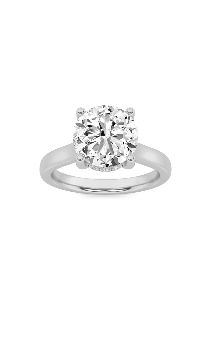 3Cttw Round Shaped Lab Grown Diamond (F/VS) Hidden Halo Cathedral Shank Engagement Ring in 14K Gold