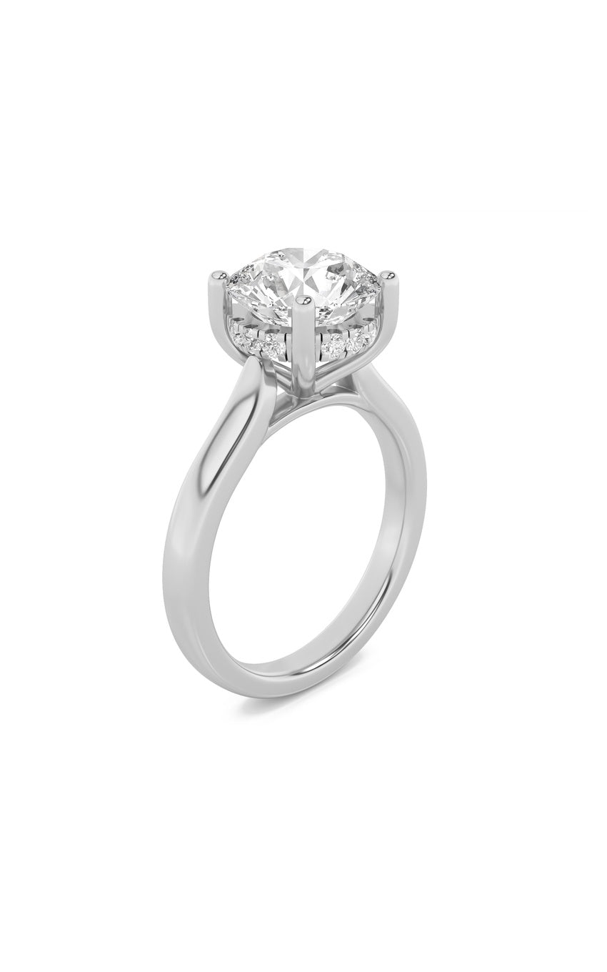 3Cttw Round Shaped Lab Grown Diamond (F/VS) Hidden Halo Cathedral Shank Engagement Ring in 14K Gold