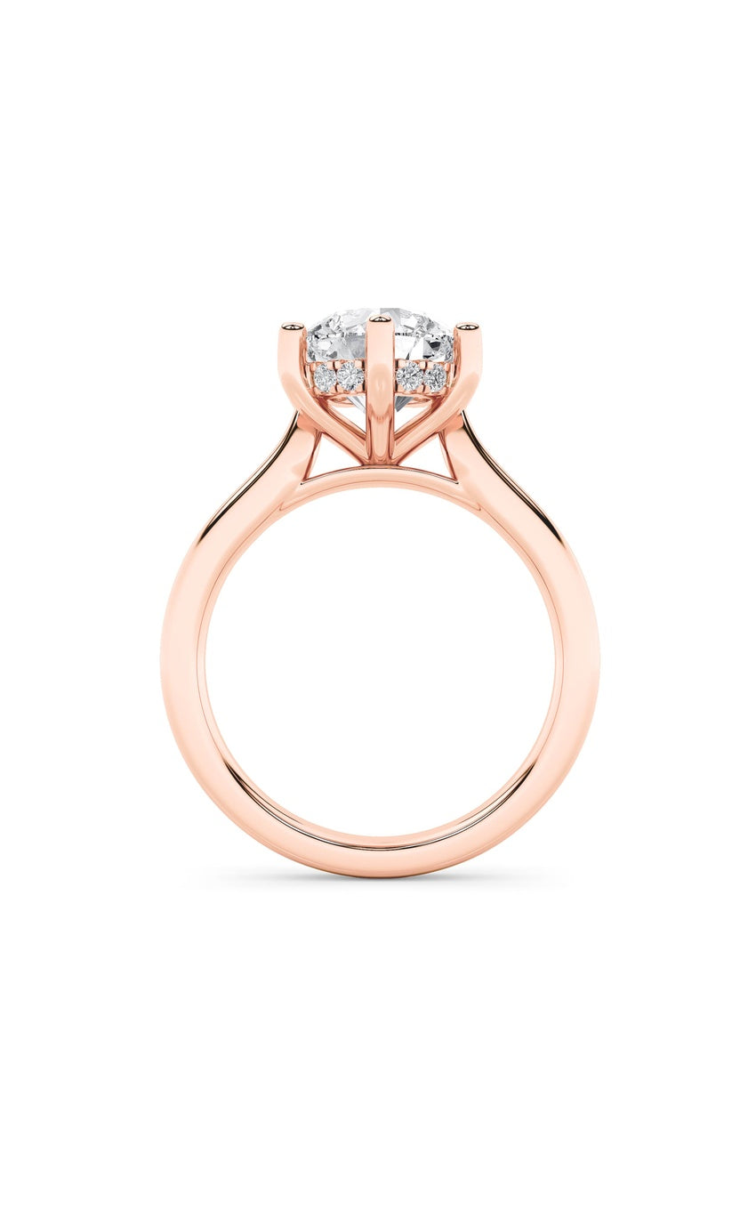 2Cttw Round Shaped Lab Grown Diamond (F/VS) Hidden Halo Cathedral Shank Engagement Ring in 14K Gold