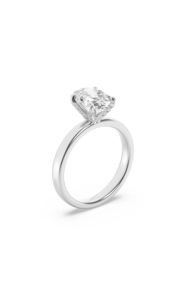2Cttw Oval Shaped Lab Grown Diamond (F/VS) Hidden Halo Petite Shank Ring in 14K Gold