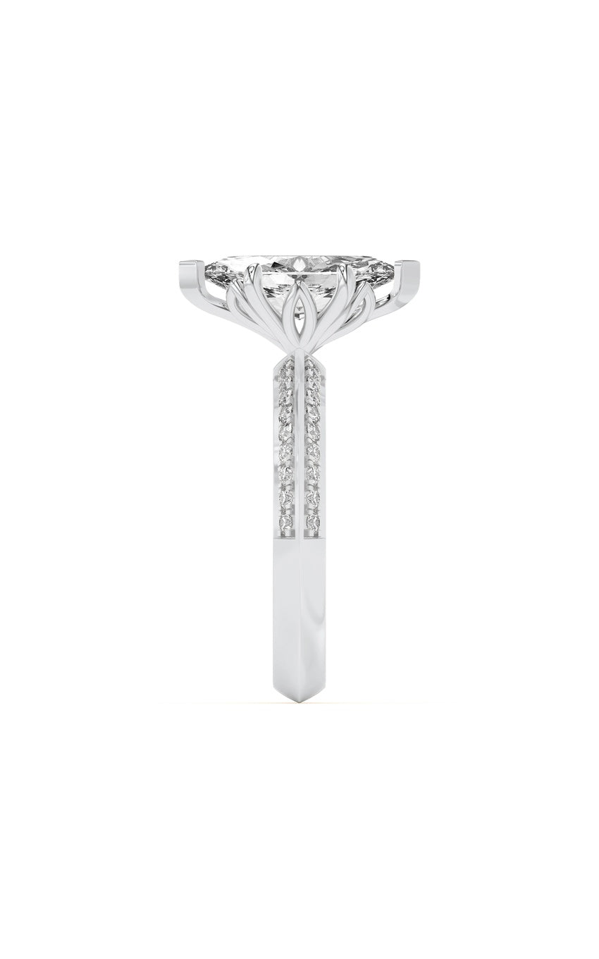 2Cttw Marquise Shaped Lab Grown Diamond (F/VS) Micro Pave Knife Edge Accent Ring in 14K Gold