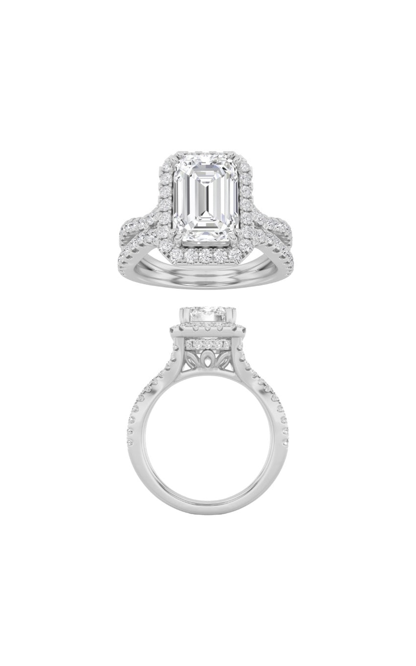 2Cttw Emerald Shaped Lab Grown Diamond (F/VS) Split shank Accented Ring in 14K Gold