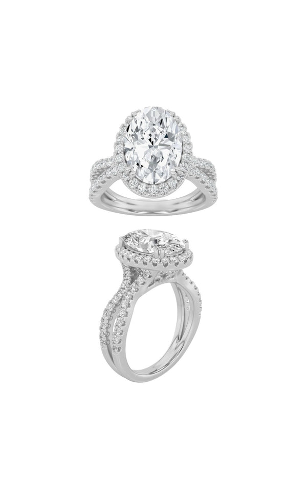 3Cttw Oval Shaped Lab Grown Diamond (F/VS) Split shank Accented Ring in 14K Gold