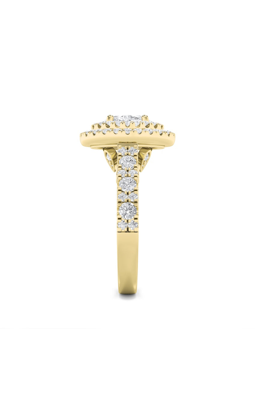 2Cttw Oval Shaped Lab Grown Diamond (F/VS) Double Halo Engagement Ring in 14K Gold