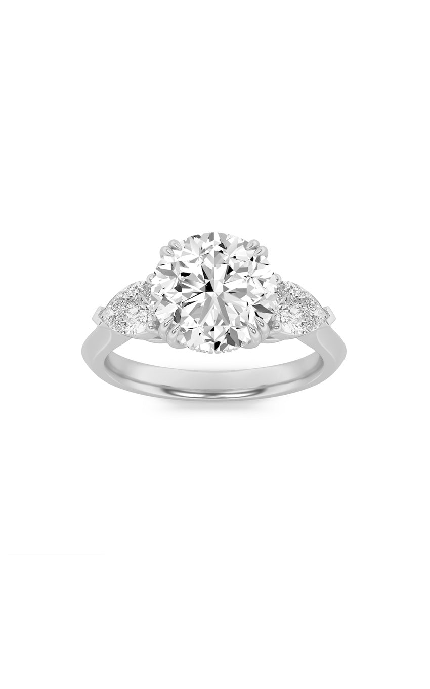 3Cttw Round Shaped Lab Grown Diamond (F/VS) Three Stone Hidden Halo Ring in 14K Gold